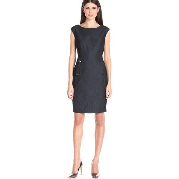 NWOT CALVIN KLEIN Dress~M Grey Silver-Shiny-Embellishment Pocket Zip Stretchy - Picture 1 of 6